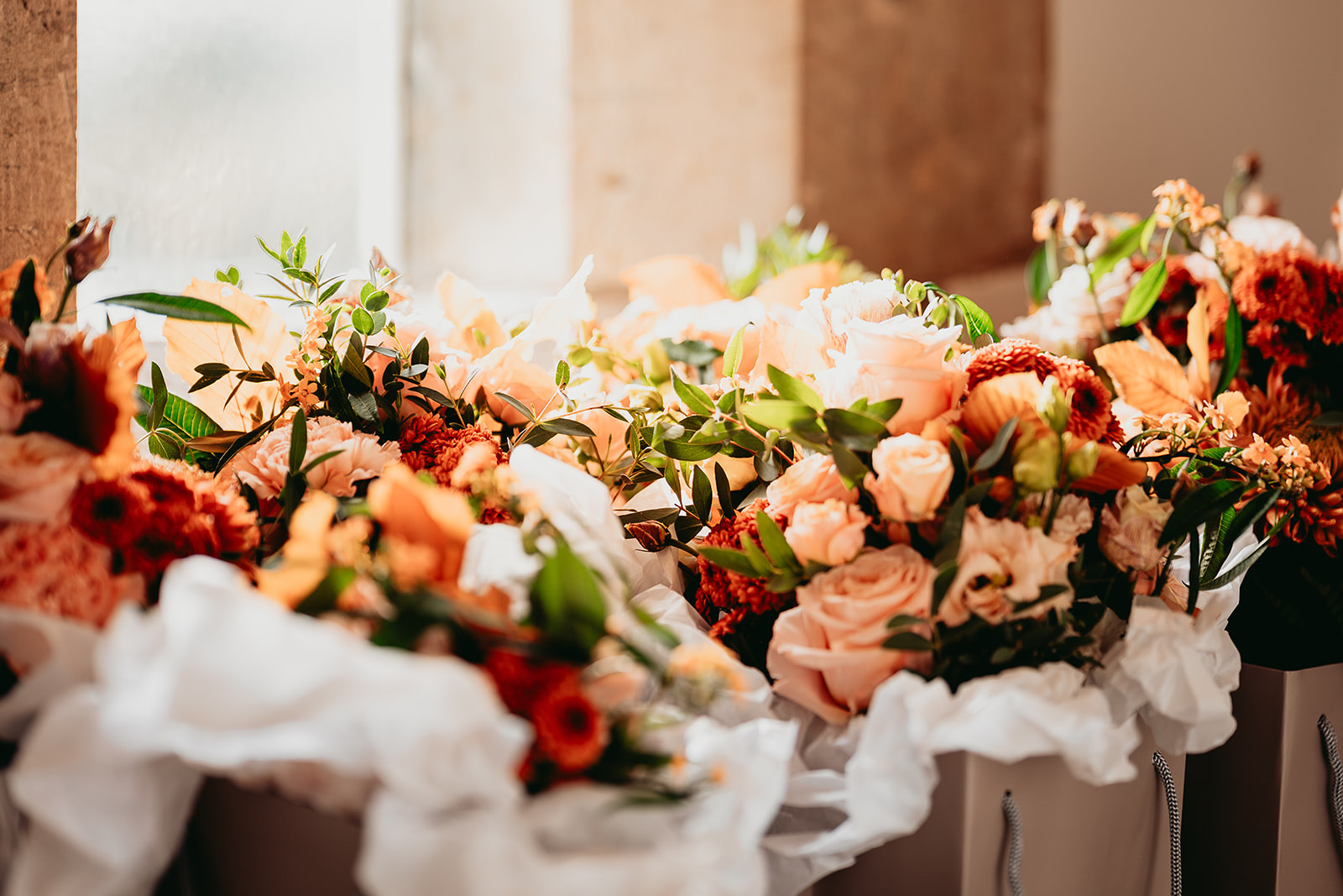 Autumn wedding bouquets by Botanica at Cowdray House in West Sussex