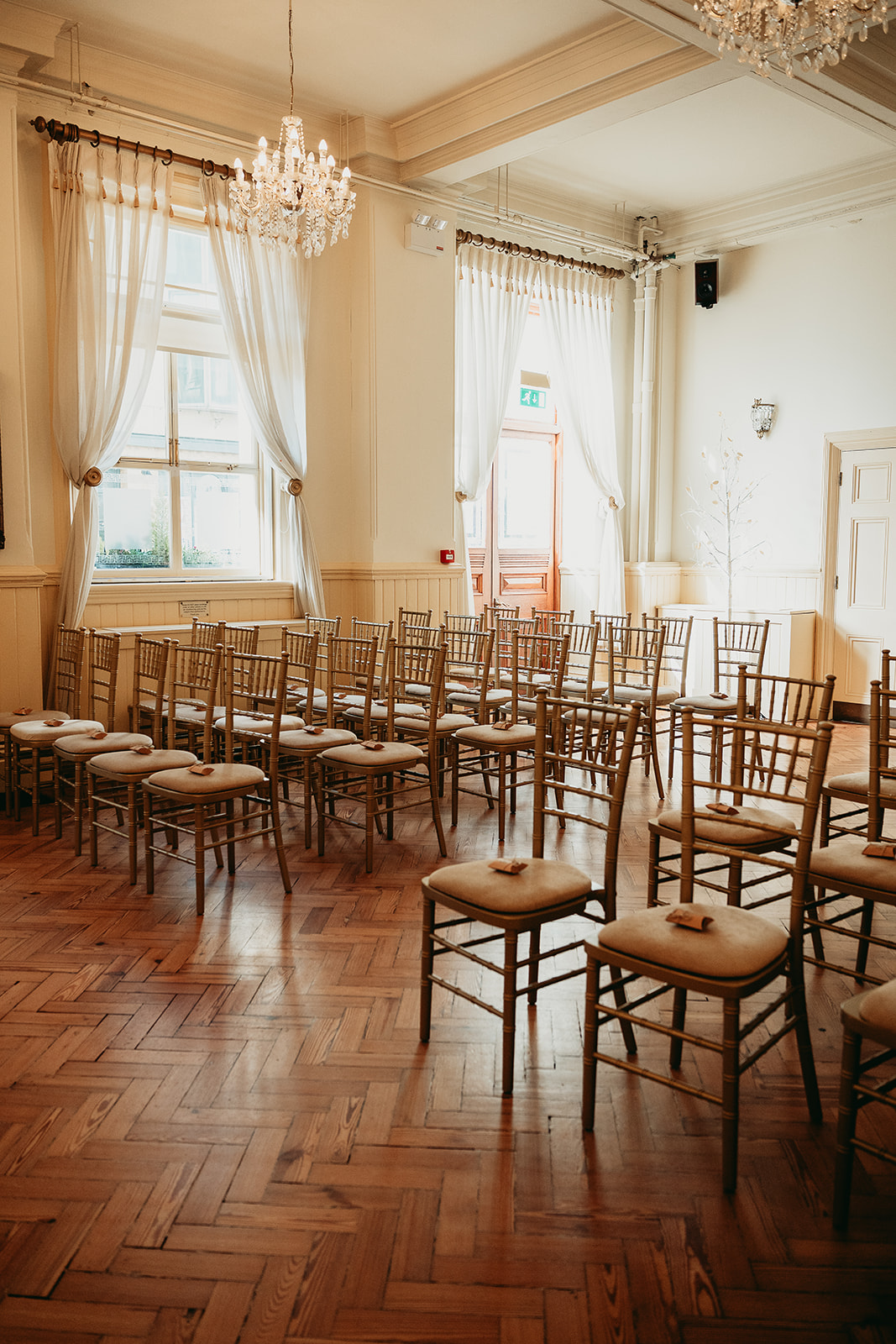 The Regency Room prepared for a wedding ceremony at Brighton Town Hall