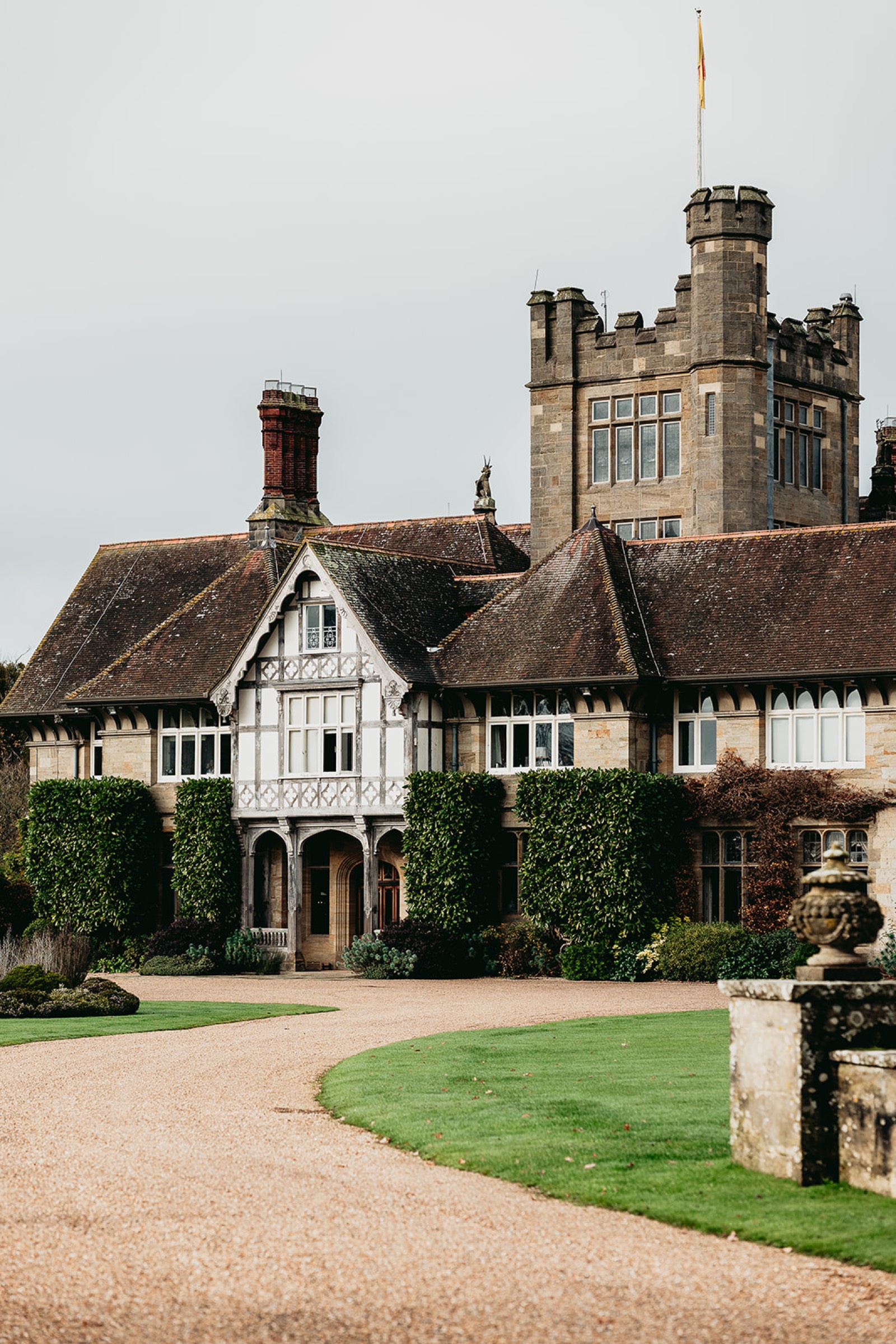 Historic Cowdray House on an autumn wedding day in West Sussex