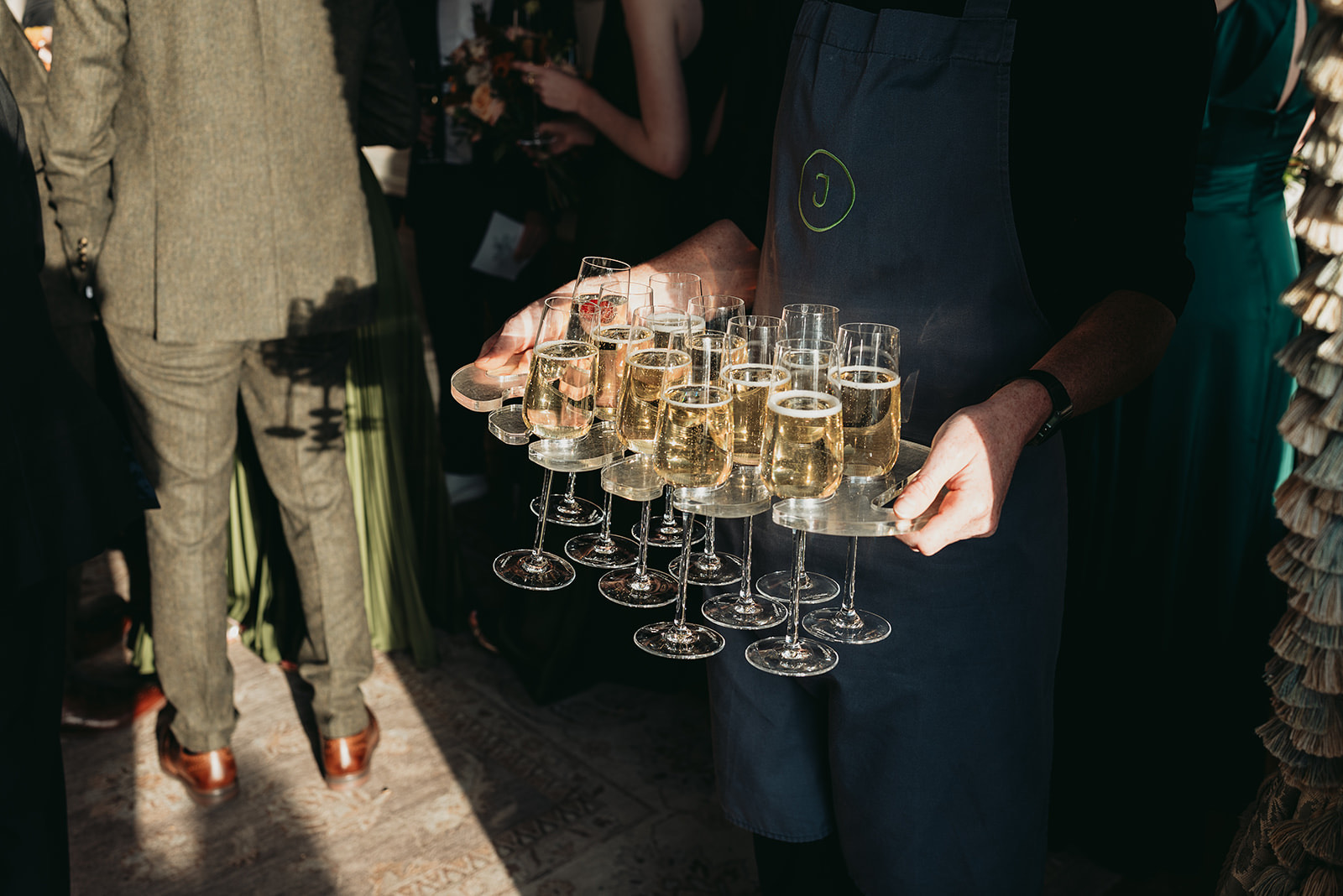 Tray of champagne glasses ready for the reception