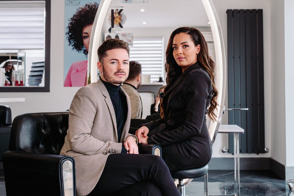 Hair and beauty business owners photographed together in their salon